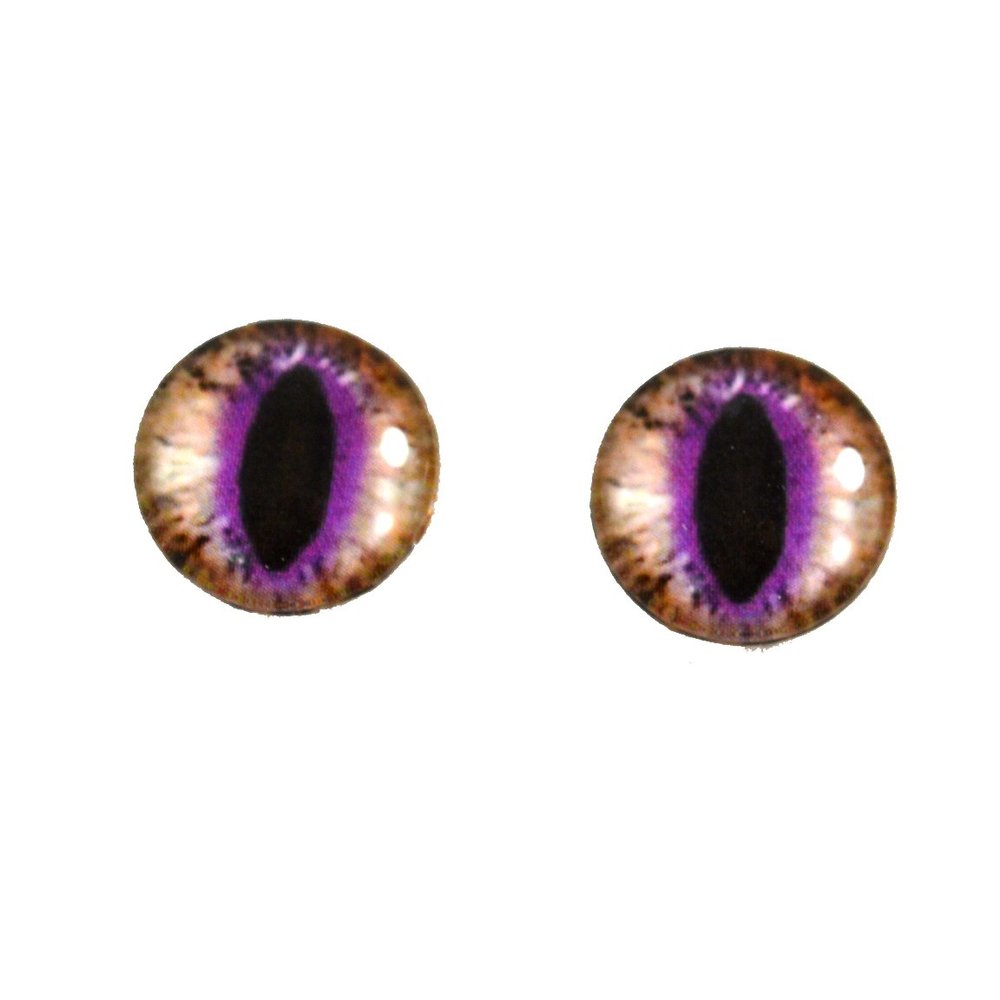 16mm Glass Brown and Purple Cat or Fairy Tale Dragon Eyes Cabochons for Fantasy Art Doll Taxidermy Sculptures or Jewelry Making Crafts Set of 2