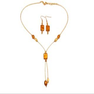 Amber Murano Glass Dangle Square Necklace and Earrings