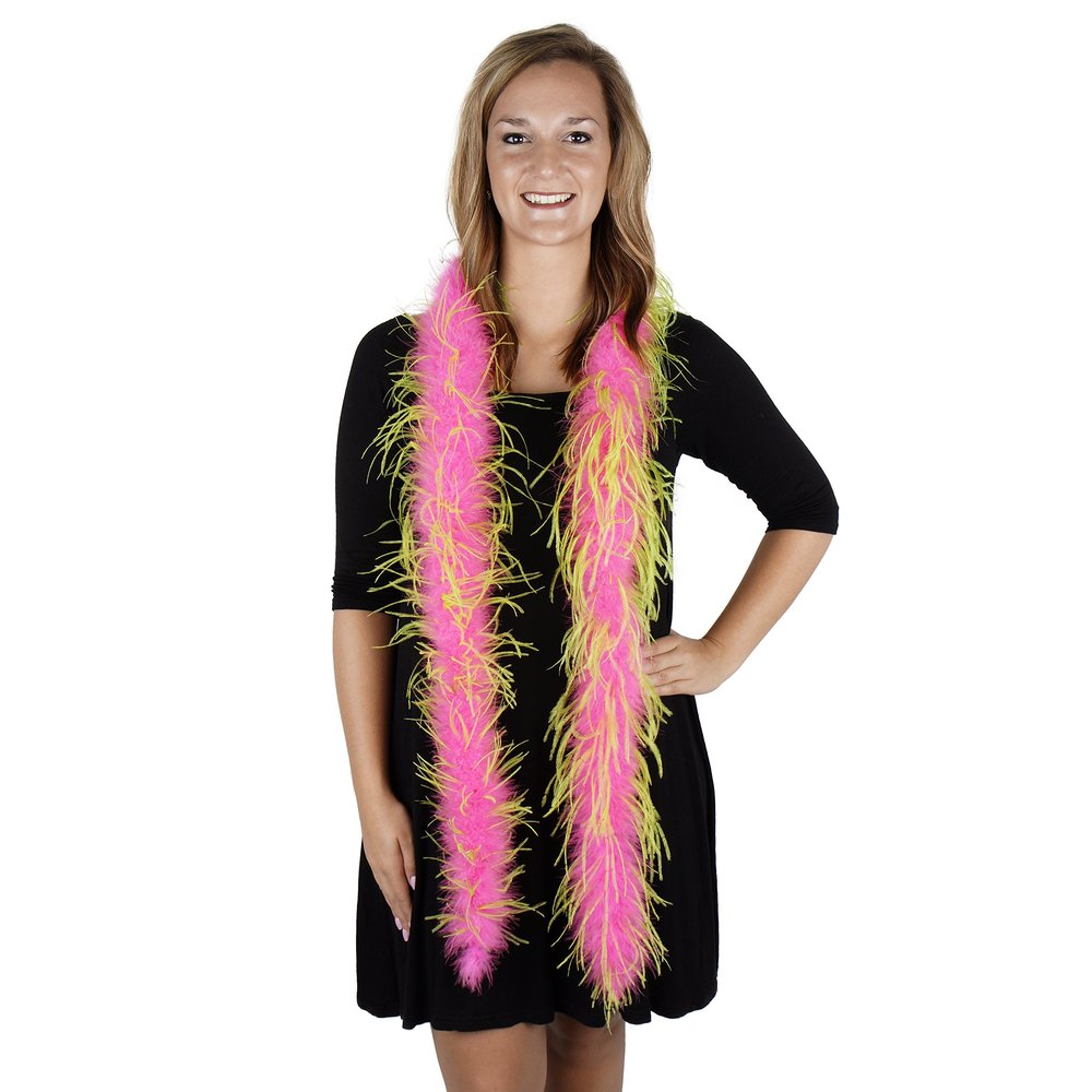 Natural Ostrich - Marabou Feather Boa - 6' Pink/Lime Flapper Halloween Cosplay Costume Accessory