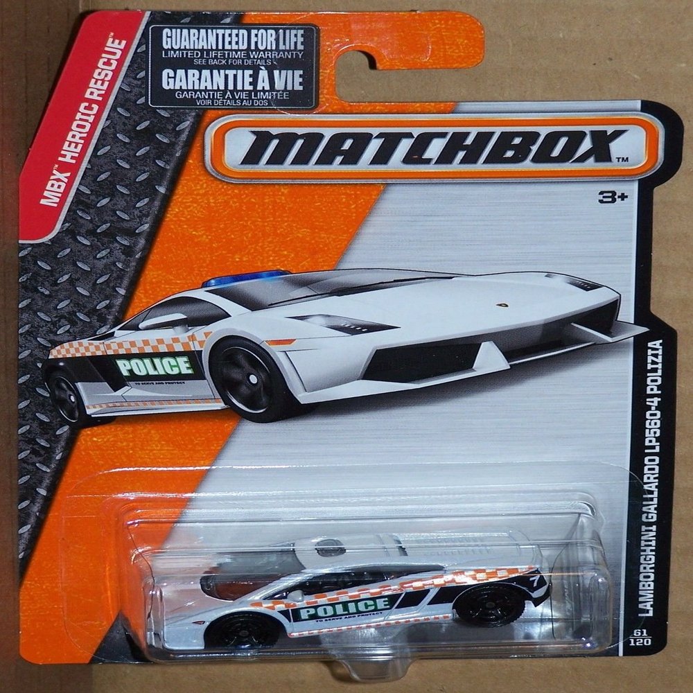 LAMBORGHINI GALLARDO LP 560-4 POLIZIA (WHITE) MBX HEROIC RESCUE Matchbox 1:64 Scale Basic Die-Cast Vehicle (#61 of 120)