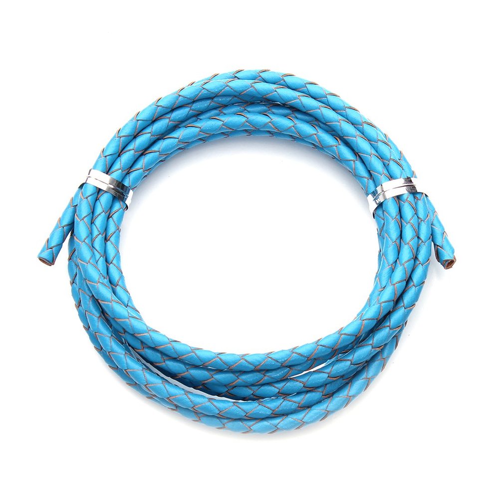 Linsoir Beads Blue Round Genuine Braided Leather Cord Bolo Tie Cording Dia 3 mm 2 Meters Roll