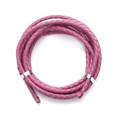 Linsoir Beads Hot Pink Round Genuine Braided Leather Cord Bolo Tie Cording 3 mm Diameter 2 Meter Roll
