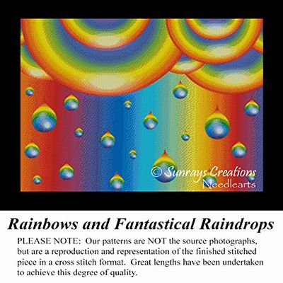 Rainbows and Fantastical Raindrops, Fractal Counted Cross Stitch Pattern (Pattern Only, You Provide the Floss and Fabric)