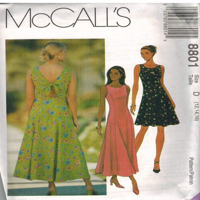McCalls Sewing Pattern 801 Misses 10,12,14 Dress with Back halter bodice