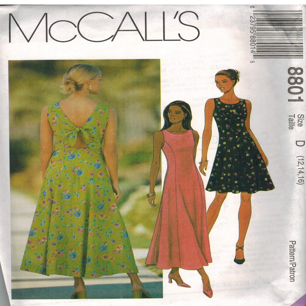 McCalls Sewing Pattern 801 Misses 10,12,14 Dress with Back halter bodice