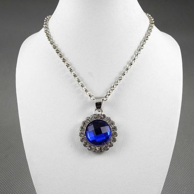 WOWGAME2009 Charms 1 Pieces Necklace Pendent Jewelry Fashion Decoration Costume Retro Jewellery Collier Long Chain 77001 Blue Rhinestone Round Gemstone