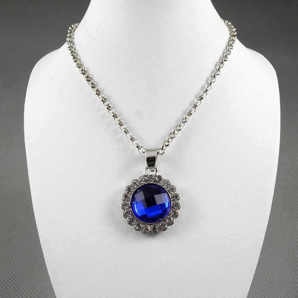 WOWGAME2009 Charms 1 Pieces Necklace Pendent Jewelry Fashion Decoration Costume Retro Jewellery Collier Long Chain 77001 Blue Rhinestone Round Gemstone