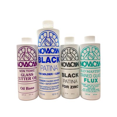 Chemical Set for Stained Glass Projects: Black Patina for Lead & Zinc & Flux + Cutter Oil