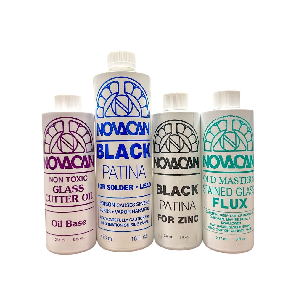 Chemical Set for Stained Glass Projects: Black Patina for Lead & Zinc & Flux + Cutter Oil