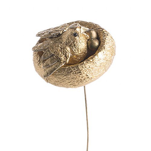 Factory Direct Craft Group of 12 Miniature Glitzy Metallic Gold Bird in Nest Picks for Embellishing Floral Arrangements, Crafts, and Favors