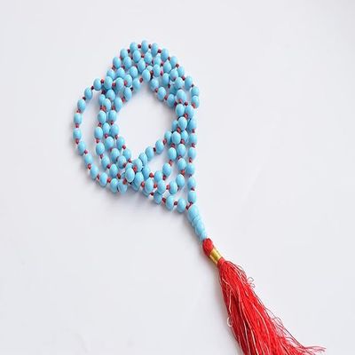 Vaibhav Jewellers Free 20 Page Chakra Booklet Turquoise Hand-knotted 6-7mm 108 + 1 Beads Mala A++++ Quality BY V JEWELS