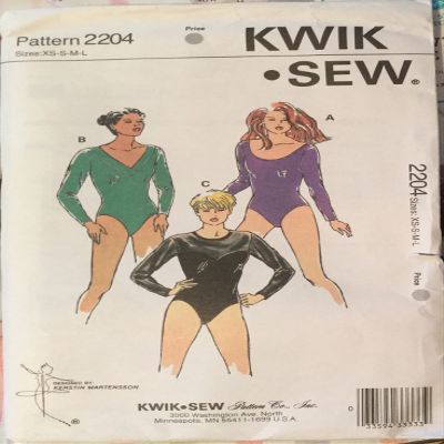 Kwik Sew #2204, Misses Bodysuits, sizes:XS-S-M-L, bust 31.5"-41.5"