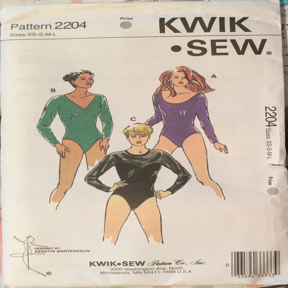 Kwik Sew #2204, Misses Bodysuits, sizes:XS-S-M-L, bust 31.5"-41.5"