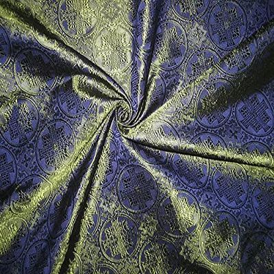 Silk Brocade Vestment Fabric Navy Blue & Green 44" - Vestment,Religious,Church,Sewing
