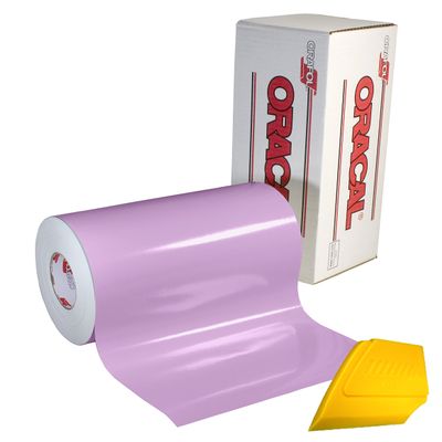ORACAL 651 Multi-Colored Vinyl Solvent-Based Adhesive-Backed Calendared Wrap Decals w/Yellow Multi-Purpose Squeegee (12" x 5ft, Lilac)