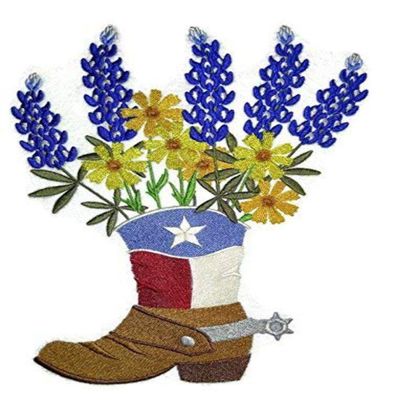 Texas Blooms in Cowboy Boot[Custom and Unique] Embroidered Iron on/Sew Patch 6.9" *9"] [Made in USA]