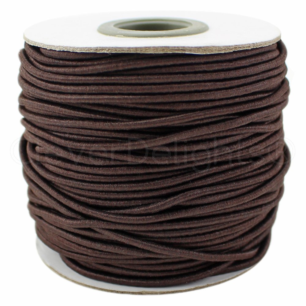 CleverDelights Brown Fabric Elastic Cord - 44 Yards - 2mm - Crafts Beading Jewelry Stretch Shock Cording