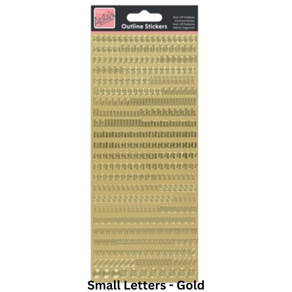 Anitas Outline Stickers, Small Letters, Gold, for Scrapbooking, Card Making, Kids Play, Homework, Art, Craft, Embelish, Decorative, Paper, Card, Glass, Metal, Plastic, Foam