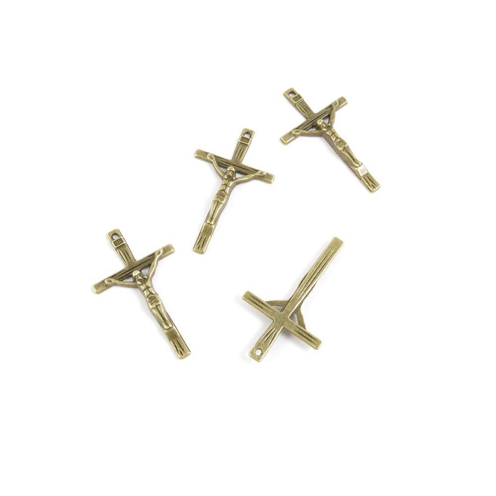 50 Pieces Jewelry Making Charms Findings Antique Bronze Brass Fashion Jewellery Wholesale Supplies Pendant Lots Bulk Supply M7NN3 INRI Jesus Cross