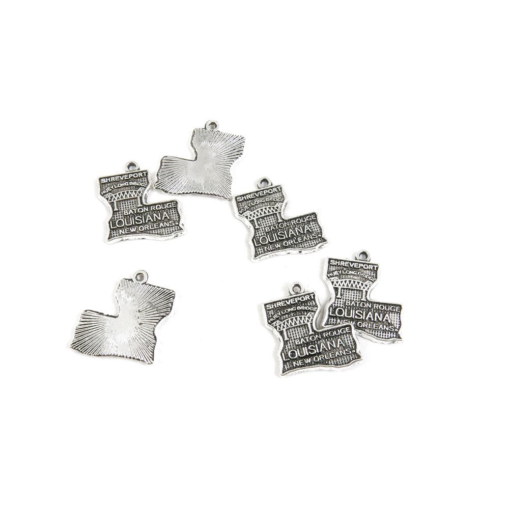 170 Pieces Antique Silver Tone Jewelry Making Charms Findings Fashion Wholesale Supplies Pendant Lots Bulk Supply W9QB2E Louisiana Map Tag