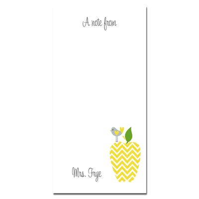 Personalized Yellow Chevron Apple Notepad Teacher Note Pad Teacher Appreciation Gift