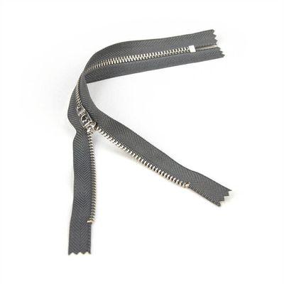 Set of 12 Pants Zippers, 11", Silver Metal Teeth and Smokestack Gray Tape, Bias Bespoke Brand