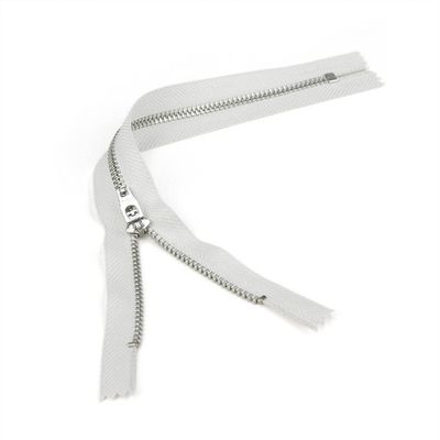 Set of 12 Pants Zippers, 11", Silver Metal Teeth and Pale Gray Tape, Bias Bespoke Brand