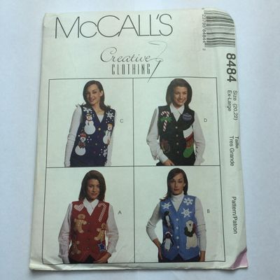 McCalls 8484 Sewing Pattern For Christmas Holiday Vests Women's Size 20,22