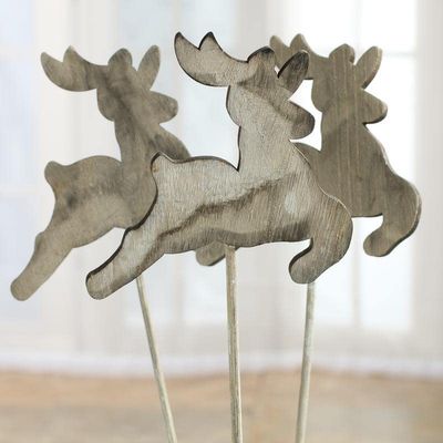 Group of 18 Ready-to-Personalize Rustic Wood Reindeer Picks for Tree Trim, Holiday Crafting, and Holiday Crafting