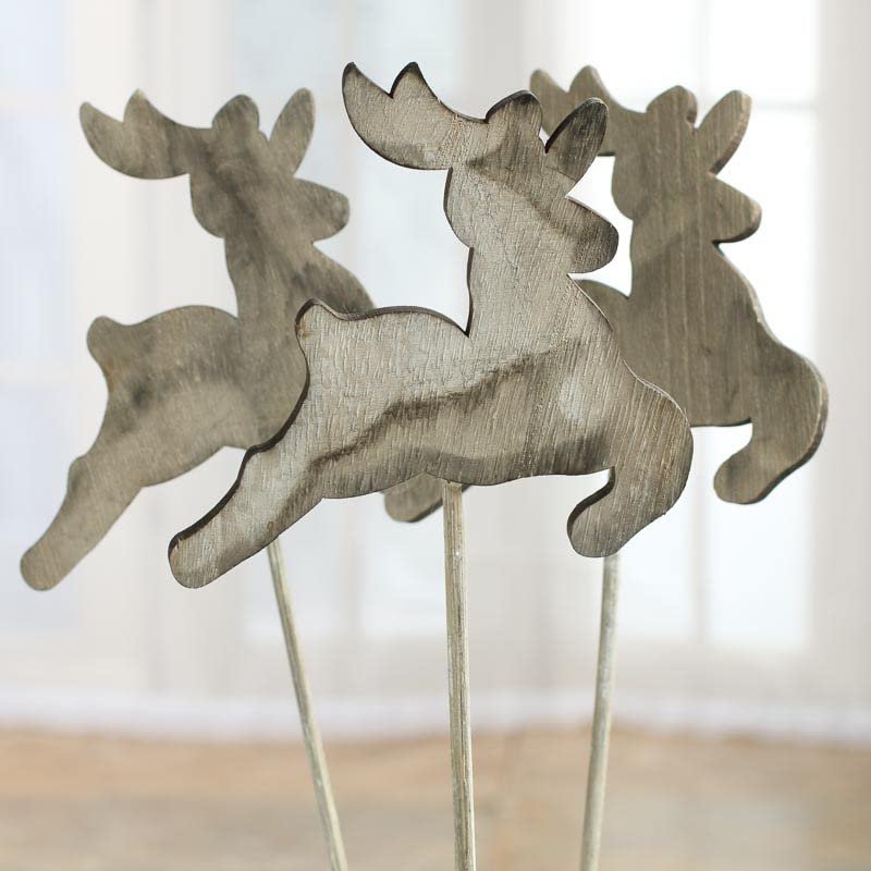Group of 18 Ready-to-Personalize Rustic Wood Reindeer Picks for Tree Trim, Holiday Crafting, and Holiday Crafting