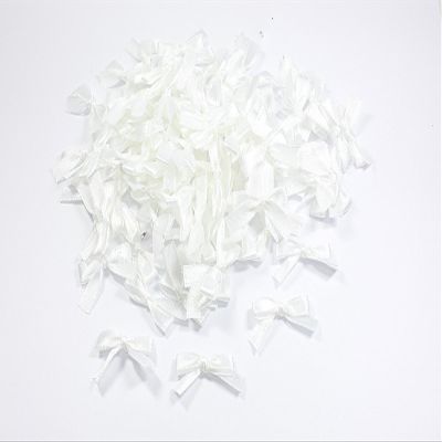 100pcs Mini Ribbon Bow Satin Small 25mm DIY Sewing Decorations Wedding Applique (White)