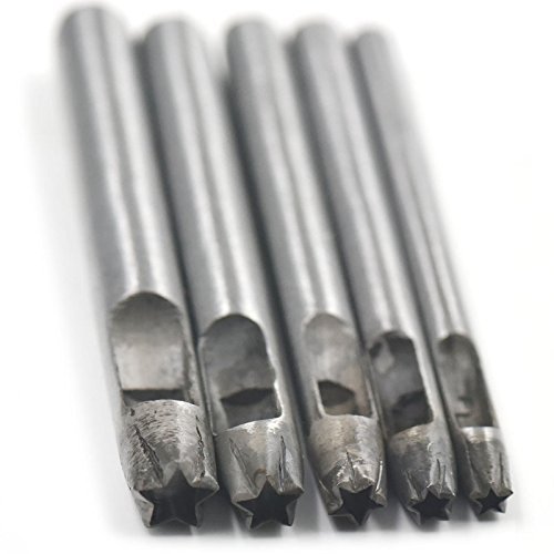 Bluemoona 5 pcs - 4mm 5mm 6mm 7mm 8mm Hollow Hole Steel Round Punch Cutter Tool 4 Leather Belt Watch Band Gasket Five Star