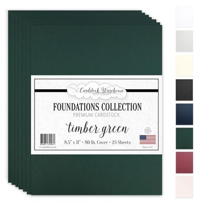 Cardstock Warehouse Foundations 100% Recycled Timber Green Forest Cardstock Paper - 25 Sheets 8.5 x 11 80 lb/215 GSM Premium Dark Green Card stock for Die-cutting Laser, Inkjet Printing & DIY Projects