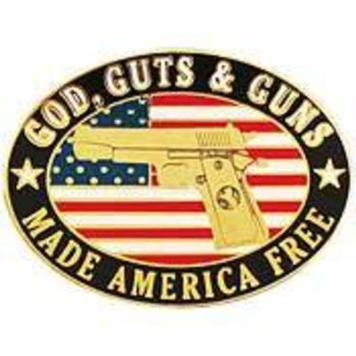 EagleEmblems P00445 PIN-Gun,GOD,Guns & Guts (1'')