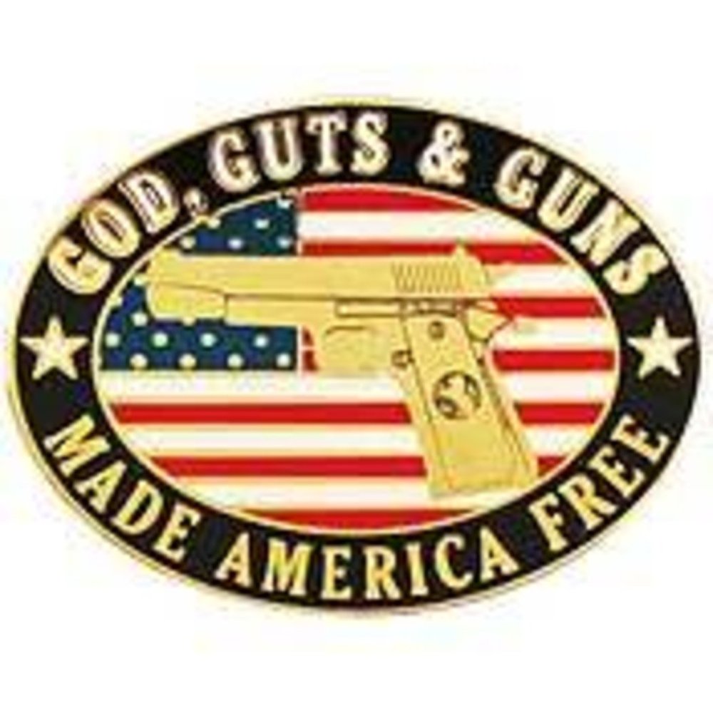 EagleEmblems P00445 PIN-Gun,GOD,Guns & Guts (1'')