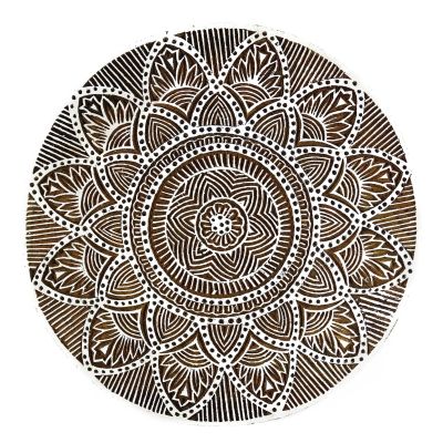 Wooden Printing Block Floral Round Hand Carved Textile Art Printer Stamp Pb