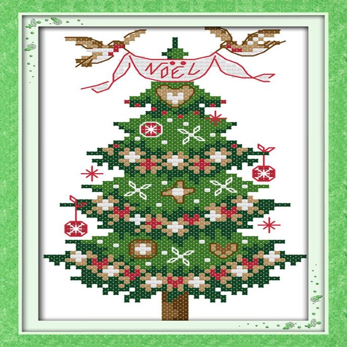 CaptainCrafts Cross Stitch Kits for Adults Stamped Kit Printed 11CT Fabric Cross Stitching DIY Art DMC Needlecrafts Embroidery Kit for Adults Beginner (Stamped, Christmas Tree)