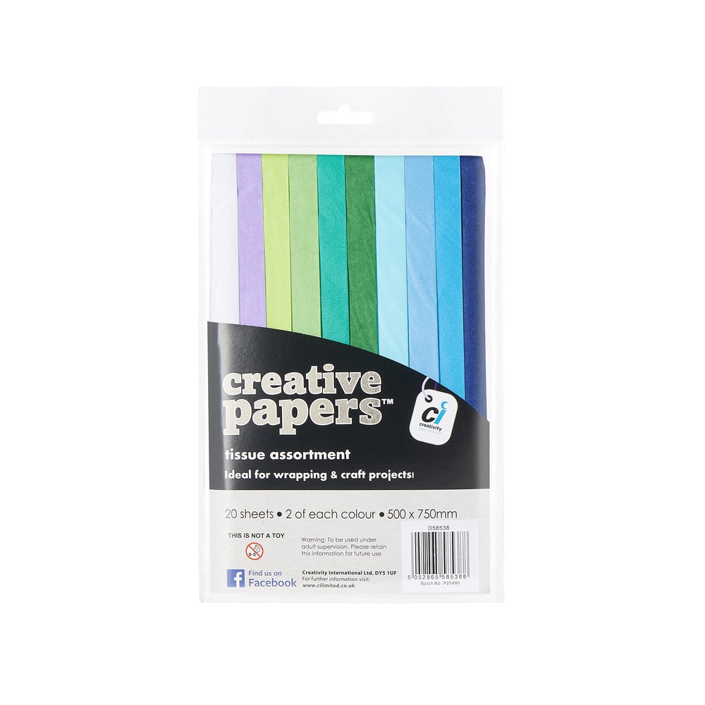 Creativity Inspired Tissue Paper, Multi Cool Shade Colours, 20 Sheets, 50 x 75cm, Craft, Decorative Paper, Ideal for Hobbyists and Professional Crafters, Adults & Kids