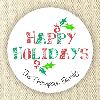Holidays address labels - Holidays Stickers - Christmas favor stickers -Happy Holidays Envelopes Stickers - Set of 60 2" stickers.
