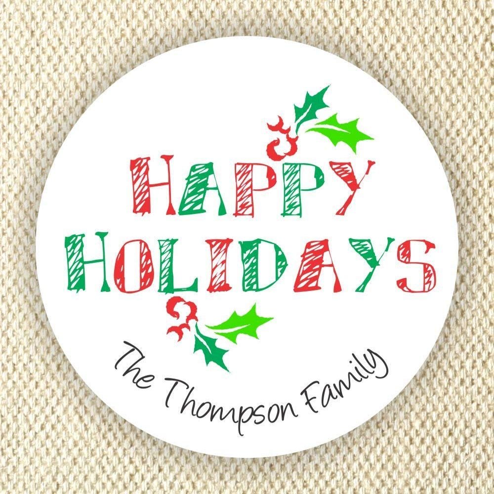 Holidays address labels - Holidays Stickers - Christmas favor stickers -Happy Holidays Envelopes Stickers - Set of 60 2" stickers.