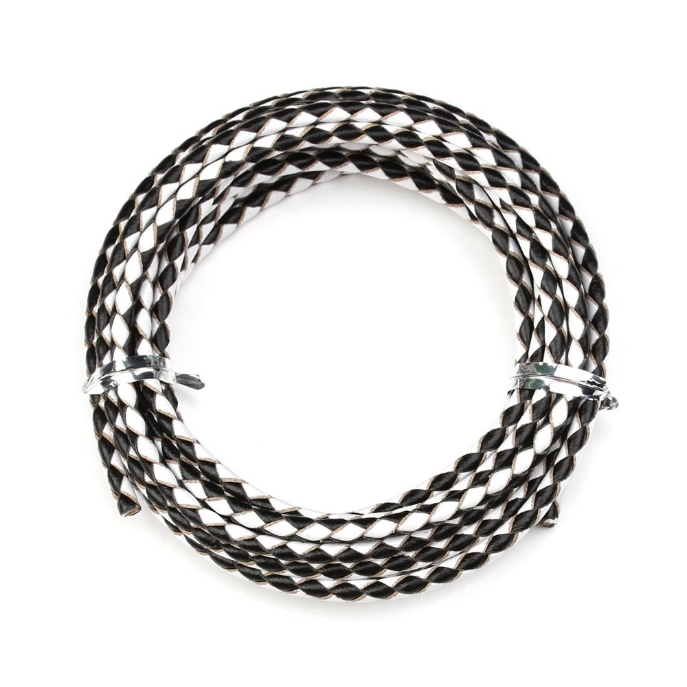 Linsoir Beads Black and White Round Genuine Braided Leather Cord Bolo Tie Cording for Necklace Bracelet Jewelry Making 3 mm Diameter 2 Meter Roll