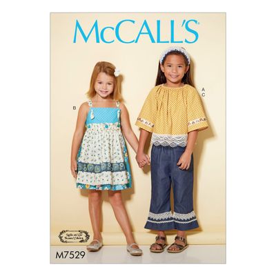 MCCALLS M7529 Children's/Girls' Peasant Top, Jumper with Detachable Apron, and Pull-On Pants (SIZE 6-8) SEWING PATTERN