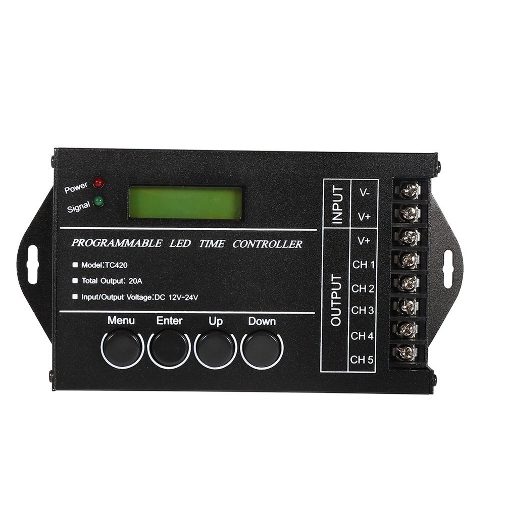 Yosoo 20A DC12V/24V 5-Channel RGBW LED Controller Programmable Multi-Function Timer Dimmer for RGB Dual Color Single Color LED Strip Lights Black