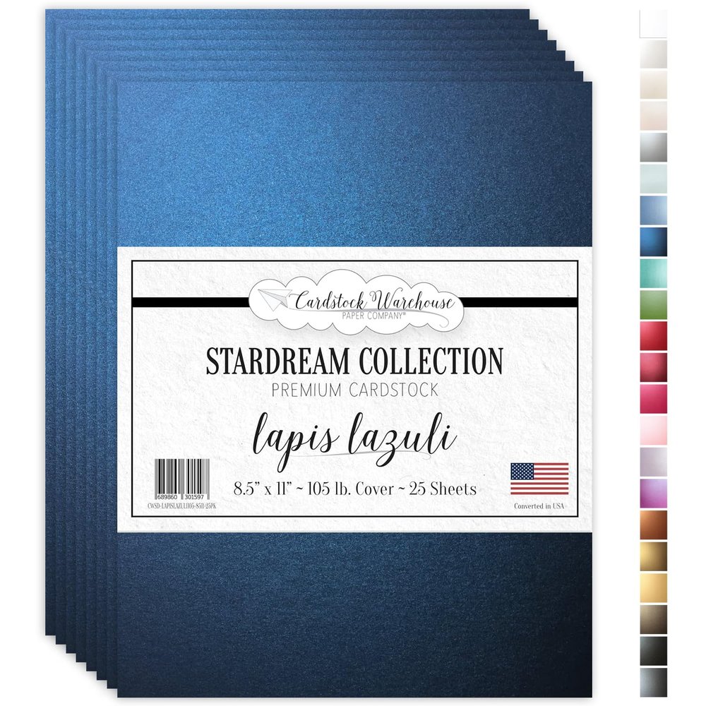 Cardstock Warehouse Stardream Lapis Lazuli Blue Cardstock Paper - 25 Sheets, 8.5 x 11" 105 lb / 284 GSM Premium Metallic Blue Card Stock for High-end Printing Card Making Die-cutting & DIY Projects