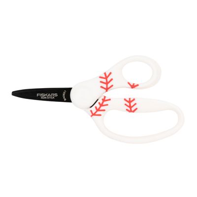 Fiskars 5" Pointed-Tip Scissors for Kids 4-7 with Non-Stick Blades (1-Pack) - Scissors for School or Crafting - Back to School Supplies - Baseball/Softball