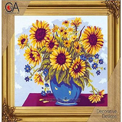 Collection D'Art Printed Needlepoint Kit - Sunflowers in Blue Bowl, 30x40 cm, Modern Style, All Seasons, Adult, Unisex, Multicoloured, Cotton, Non-Foldable
