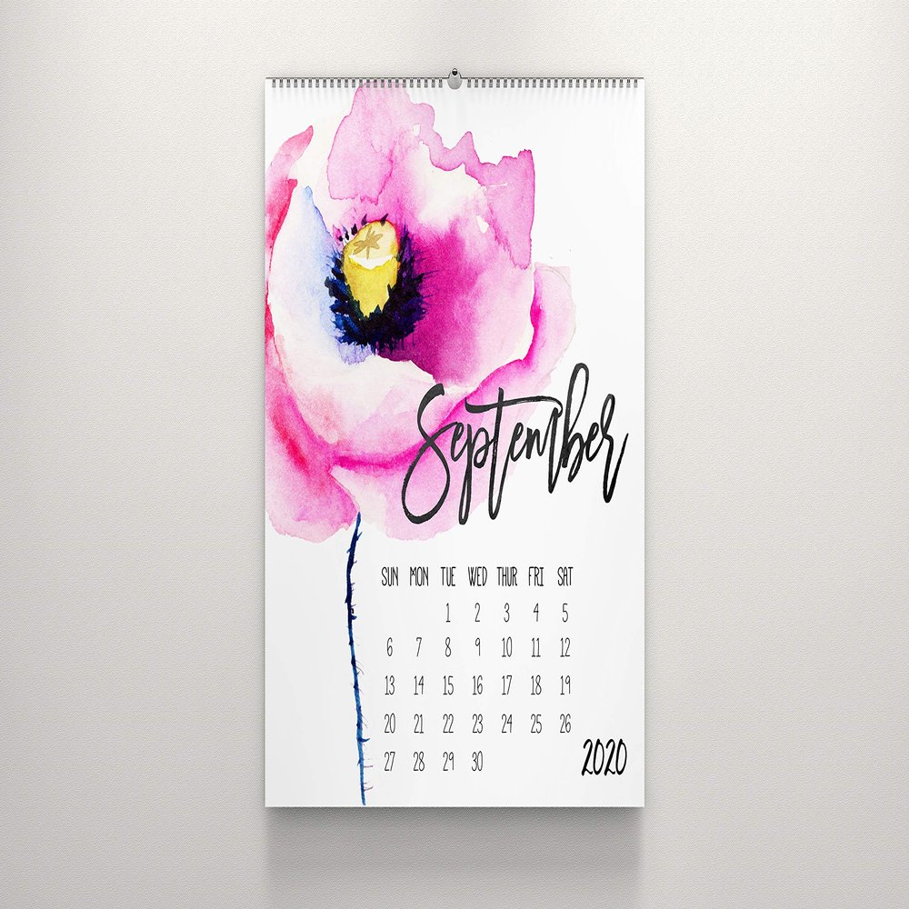 2020 Calendar Watercolor Flower Botanical, Wall Calendar, Gift (cal0013)
