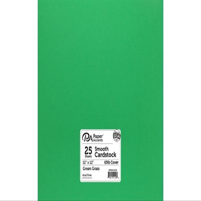 PA Paper Accents Smooth Cardstock 12" x 12" Green Grass, 65lb colored cardstock paper for card making, scrapbooking, printing, quilling and crafts, 25 piece pack