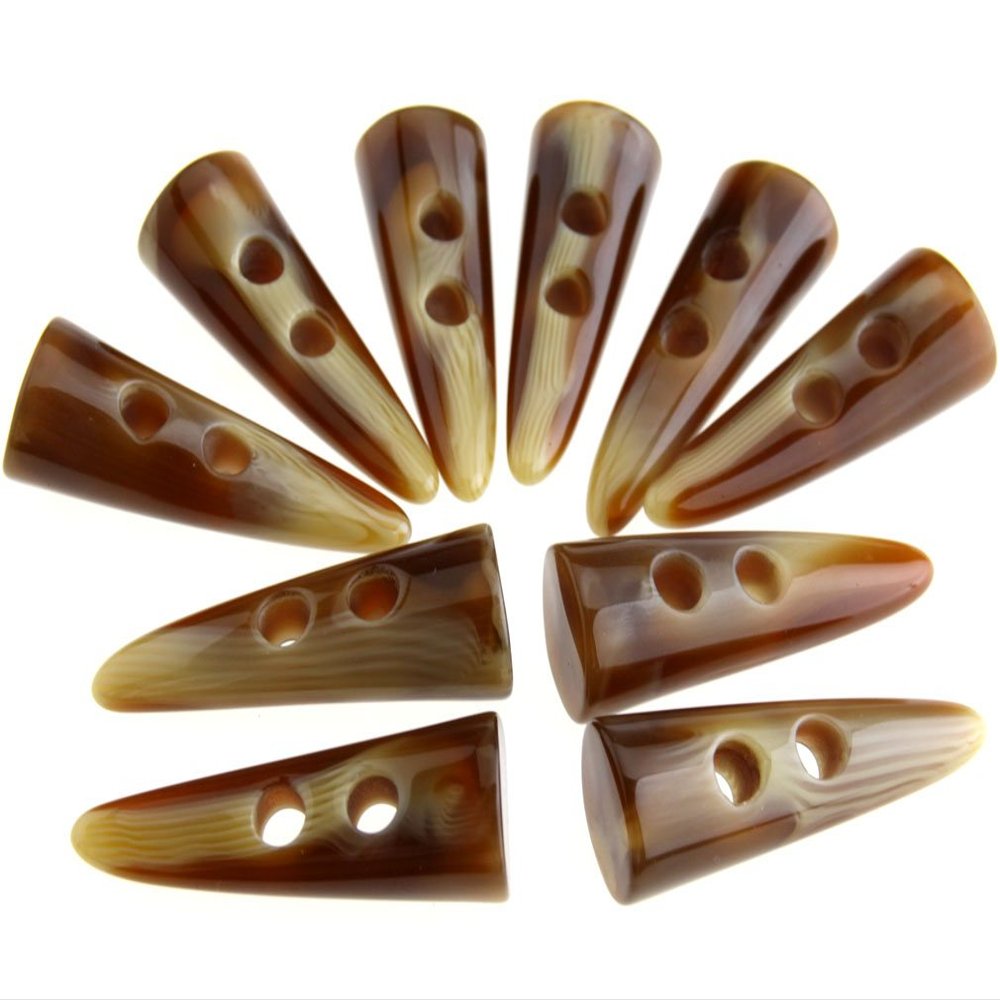 10 x Large Horn Imitation Tooth Toggle Buttons Compatible with Coat Jacket Blazer Cream bone