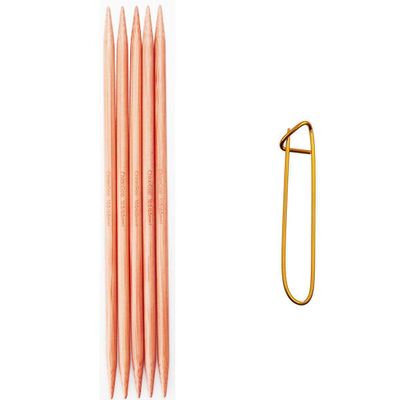 ChiaoGoo Knitting Needles DPN Double Pointed 8 inch (20cm) (Set of 5) Bamboo Dark Patina Size US 8 (5mm) 1037-8 with Stitch Holder